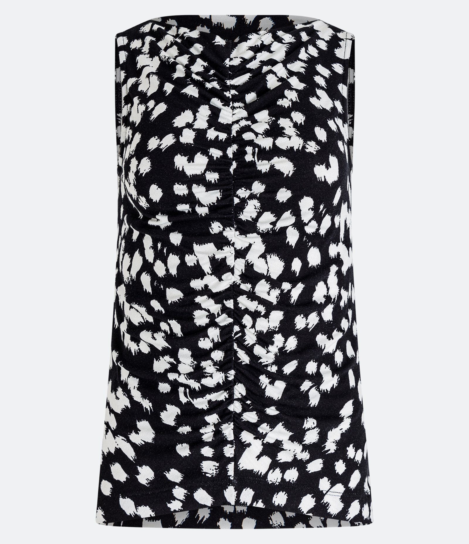 Blusa Sem Manga em Viscose com Franzido e Pintas Estampadas Preto 5