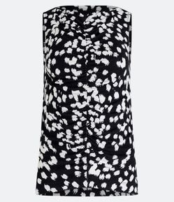 Blusa Sem Manga em Viscose com Franzido e Pintas Estampadas
