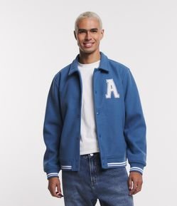 Jaqueta Bomber em Polivelour com Patch College e Bolsos