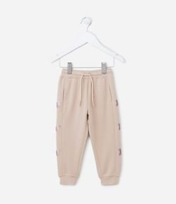 Calça Jogger Infantil com Borboletas em Paetês nas Laterais - Tam 1 a 5 anos