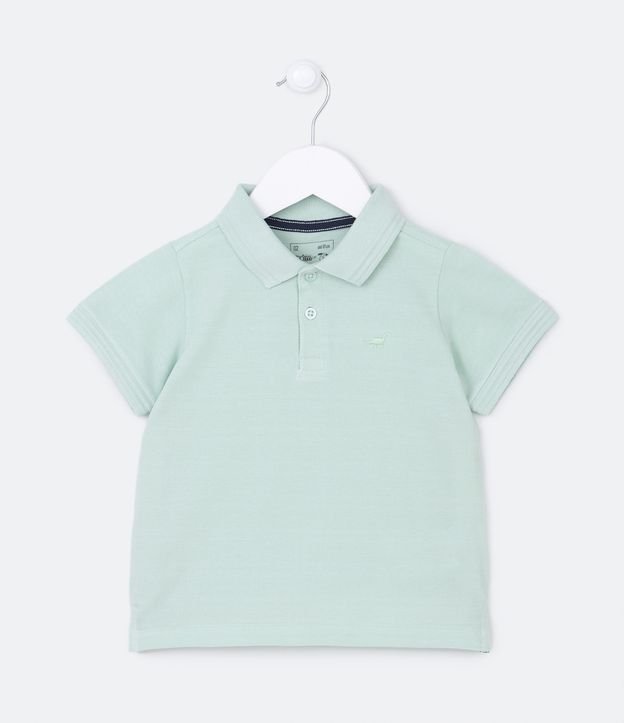Camiseta Polo Infantil com Bordado e Fenda Lateral- Tam 1 a 5 Anos Verde Claro 1