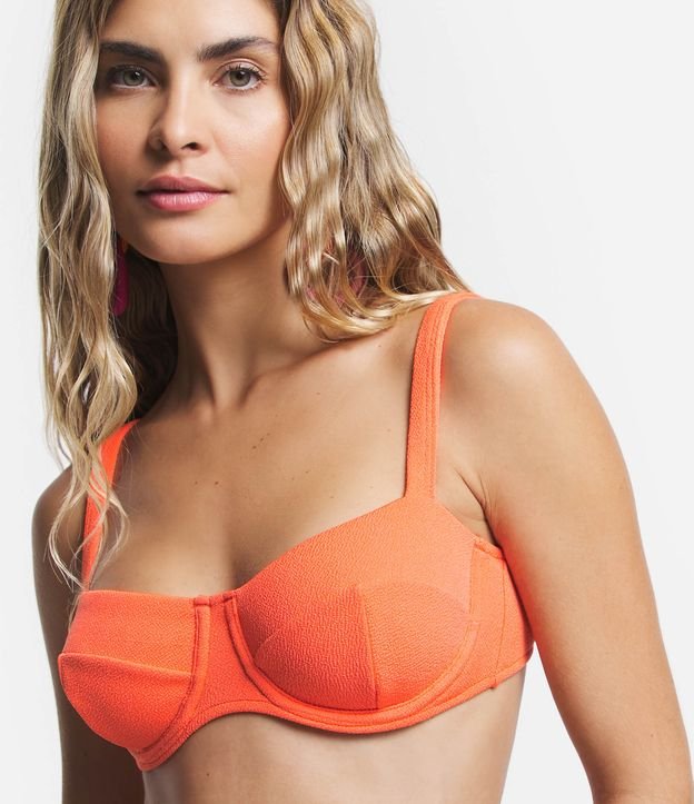 Biquíni Top Meia Taça em Microfibra com Alça Regulável e Texturas Laranja 4
