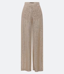 Calça Pantalona em Malha Paetê Metalizado e Forro