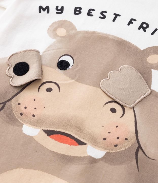Remera Infantil en Media Malla con Estampa de Hipopótamo con Ojitos Interactivos - Talle 1 a 5 años Off White 3