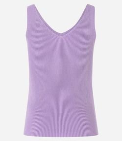 Blusa Regata Canelada em Tricô Leve com Decote V