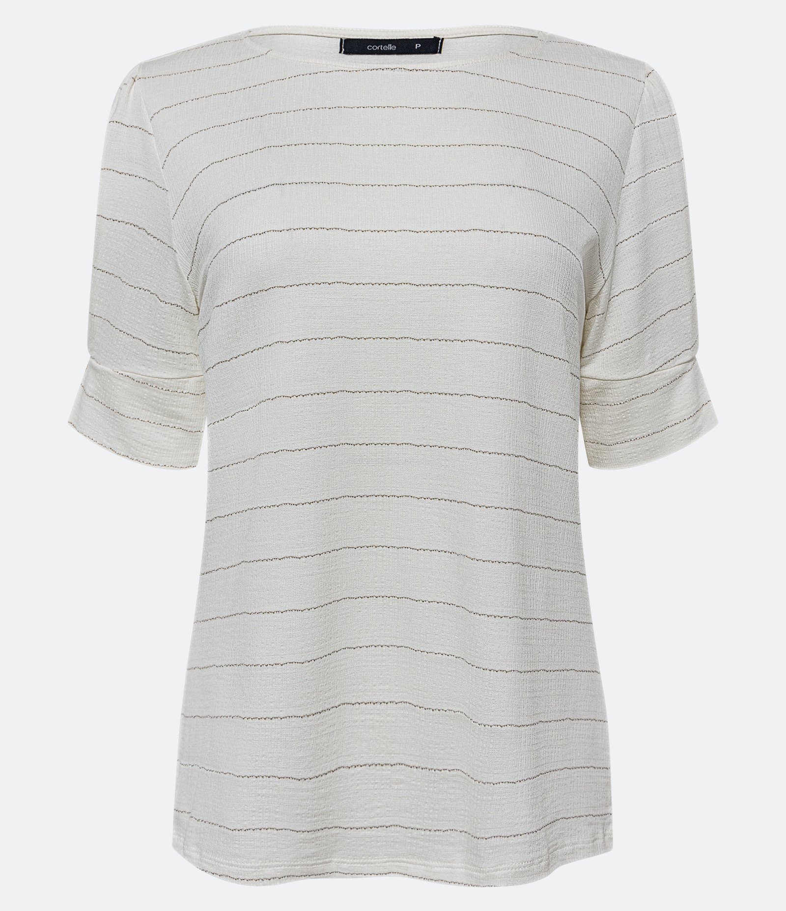 Blusa Manga Curta em Viscose Texturizada com Listras de Fio Metálico Off White 5