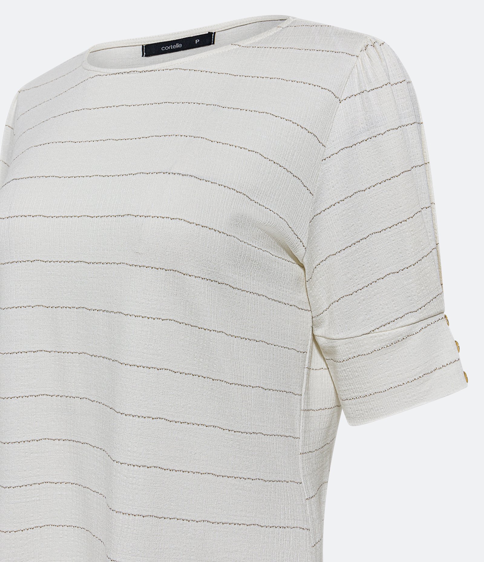 Blusa Manga Curta em Viscose Texturizada com Listras de Fio Metálico Off White 6