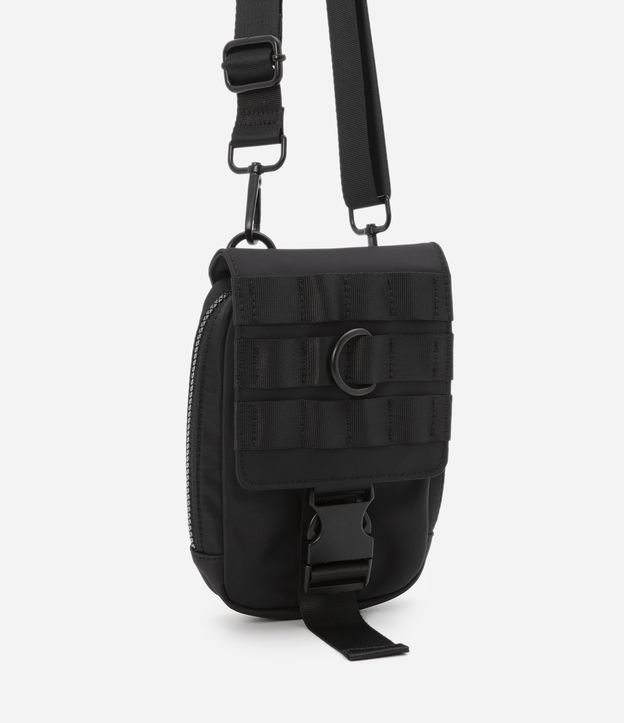Bolsa Mini Bag com Bolso de Zíper e Fivela Tática Preto 1
