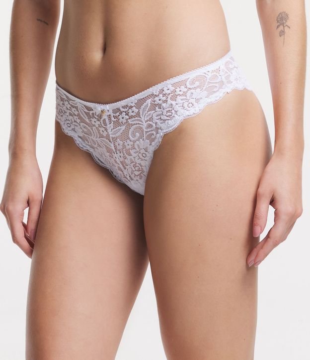 Calcinha Biquíni em Renda Floral com Leve Transparência