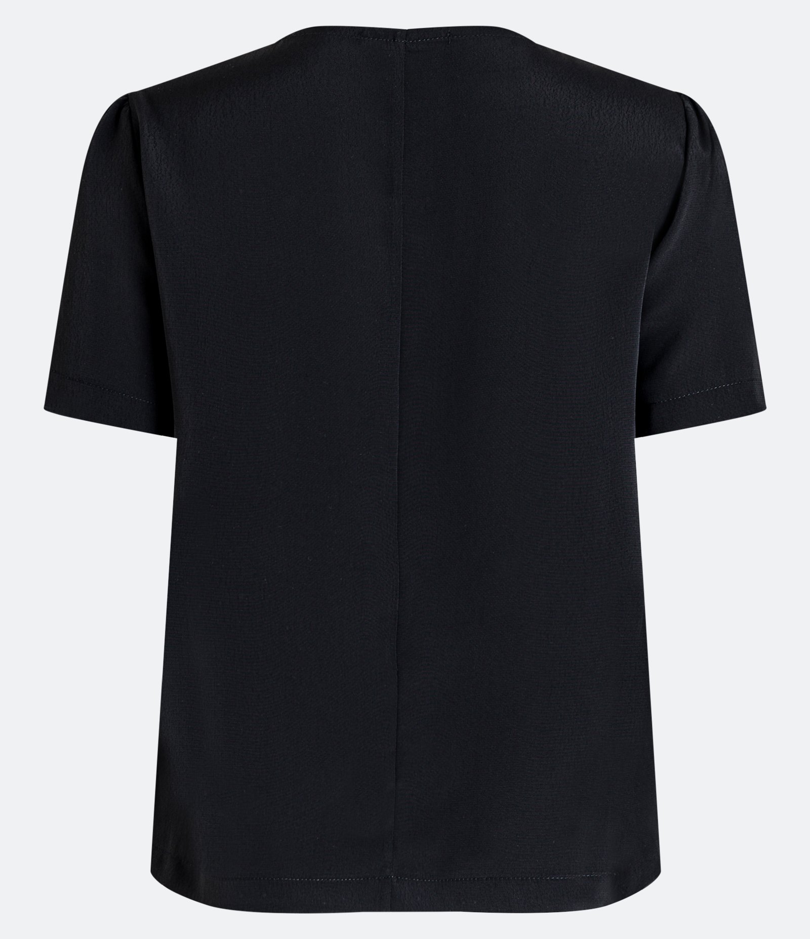 Blusa Manga Curta em Crepe Acetinado com Amarração no Decote Preto 2