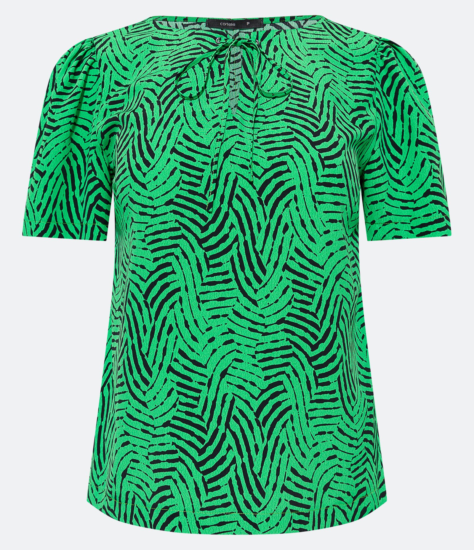 Blusa em Crepe com Manga Bufante e Estampa Abstrata Verde 1