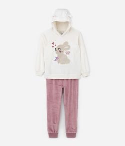 Conjunto Infantil em Plush com Capuz e Estampa Coelhinho - Tam 1 a 5 anos