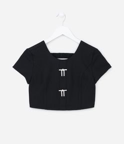 Blusa Mangas Curtas Infantil com Laços de Strass - Tam 5 a 14 anos