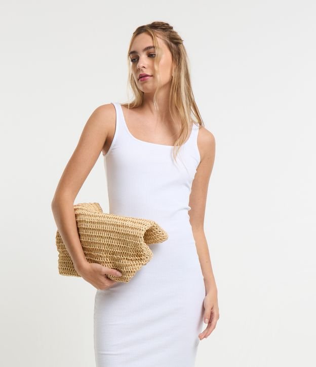 Vestido Midi Básico em Algodão com Decote Quadrado