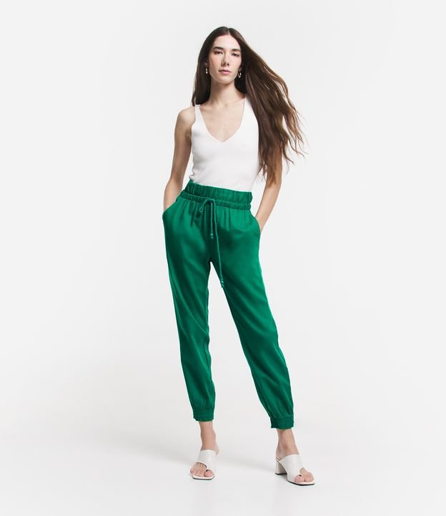 Calça Jogger Jeans com Amarração Verde 1