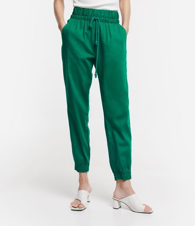 Calça Jogger Jeans com Amarração Verde 2