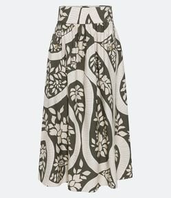 Saia Longa em Viscose com Botões nos Bolsos e Flores Figurativas Estampadas