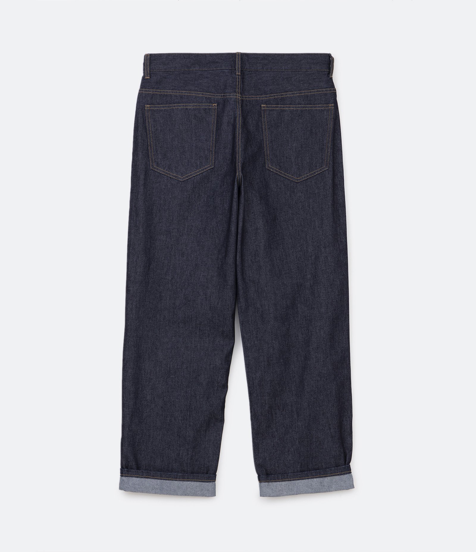 Calça Loose Jeans Resinado com Costura Contrastante e Barra Dobrada Azul Escuro 6