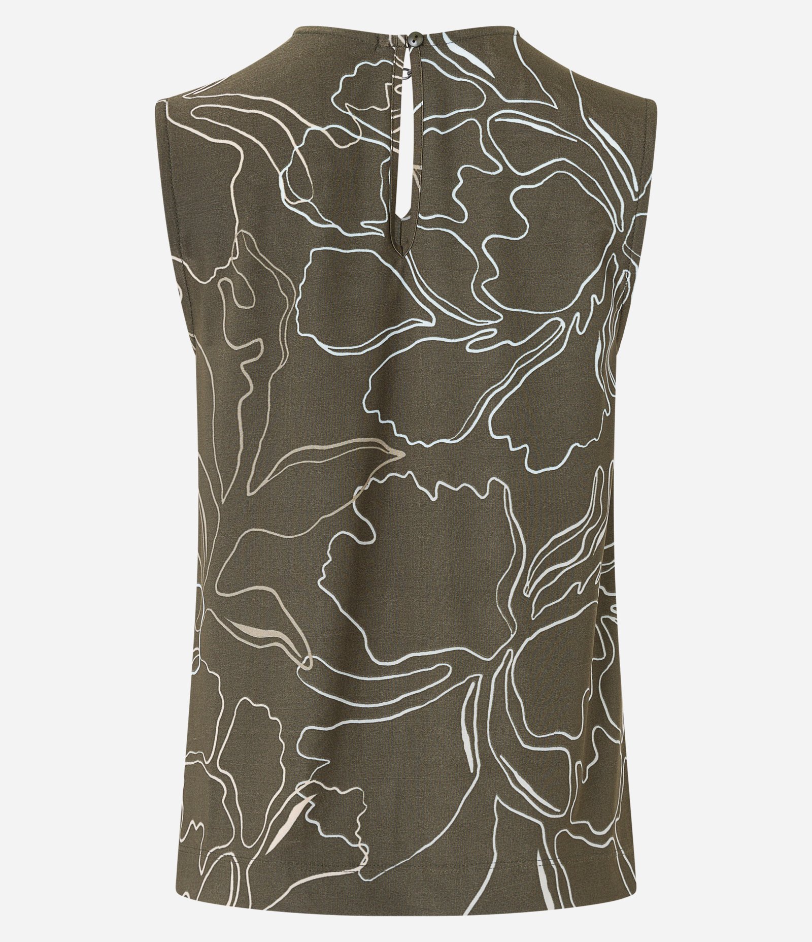 Blusa sem Manga em Malha Jersey com Corrente no Decote e Estampa Floral Verde Oliva 3