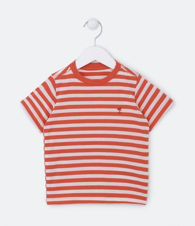 Camiseta Infantil Listradinha com Bordado de Coqueiro no Peito - Tam 1 a 5 anos