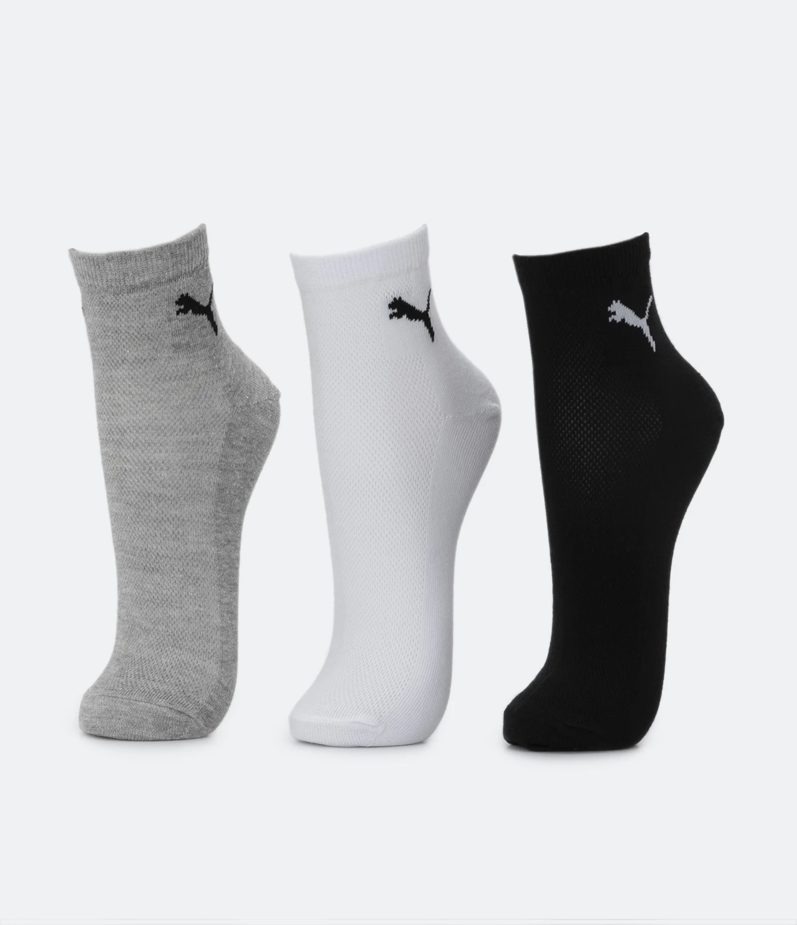 Kit 03 Meias Esportivas Cano Médio com Estampa Puma Cinza/Branco/Preto 1
