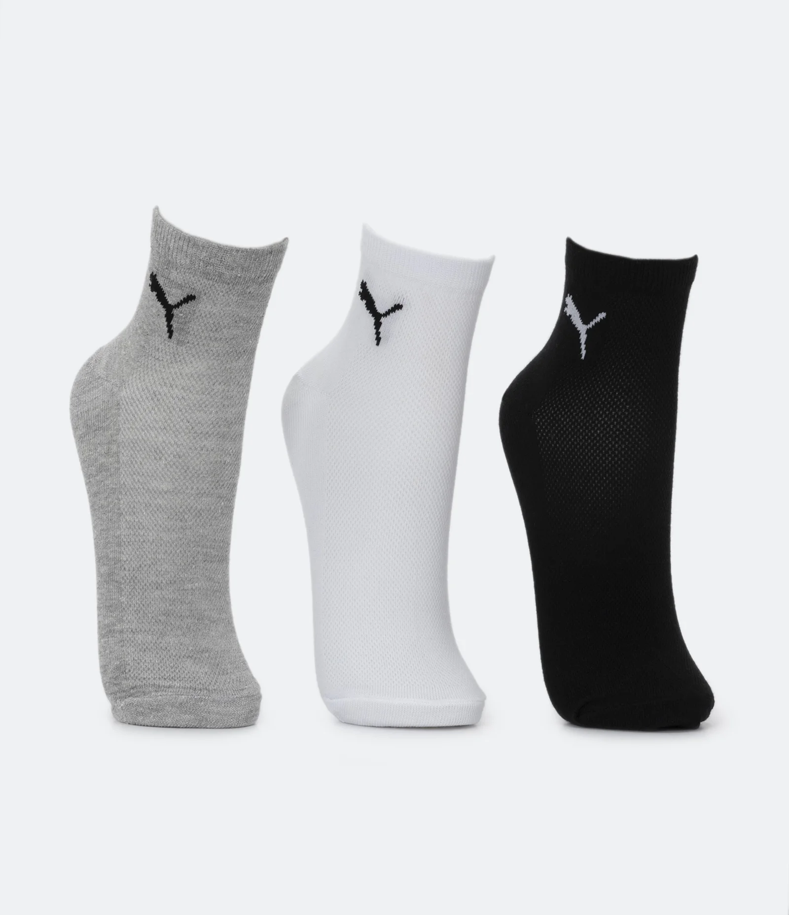 Kit 03 Meias Esportivas Cano Médio com Estampa Puma Cinza/Branco/Preto 2