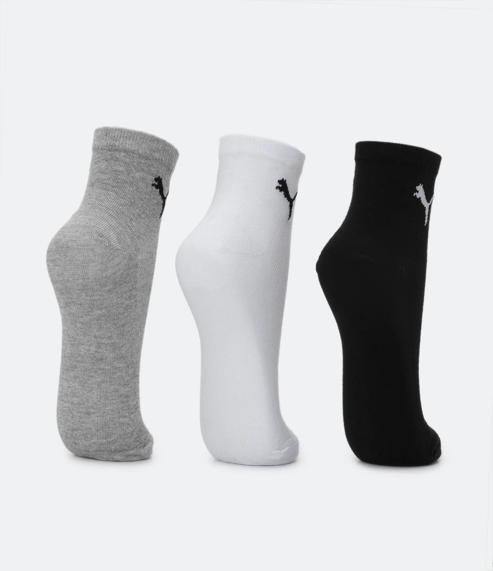 Kit 03 Meias Esportivas Cano Médio com Estampa Puma Cinza/Branco/Preto 3