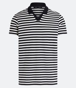 Polo Slim em Tricô com Textura e Estampa Listrada