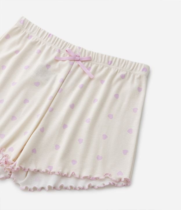 Pijama Curto Infantil com Estampa de Corações - Tam 5 ao 14 anos Bege 6