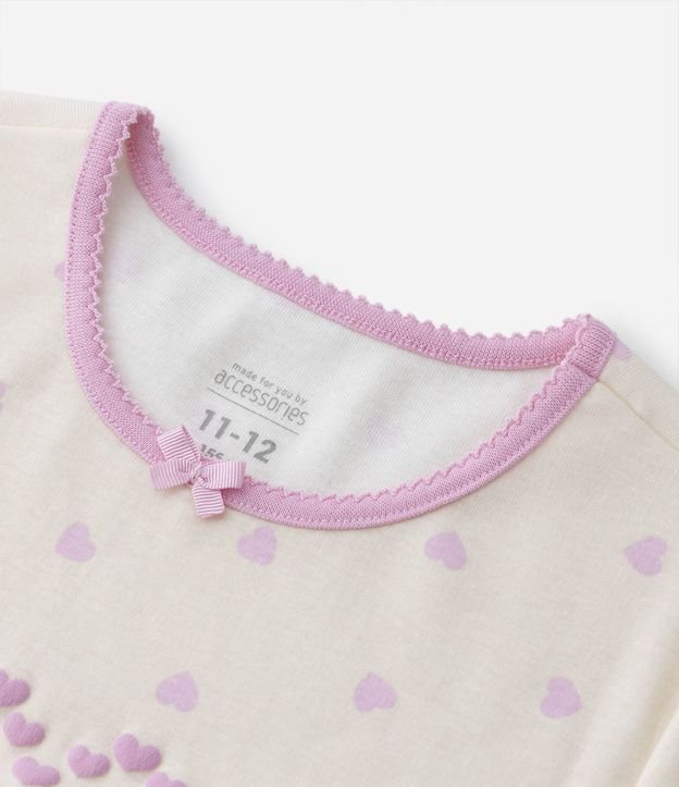 Pijama Curto Infantil com Estampa de Corações - Tam 5 ao 14 anos Bege 7