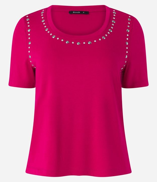 Blusa em Viscose com Brilhos Aplicados na Gola e Cava Rosa 5