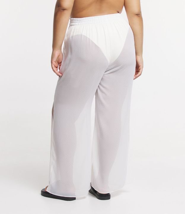 Saída de Praia Calça Pantalona em Crepe Transparente Curve & Plus Size Off White 3
