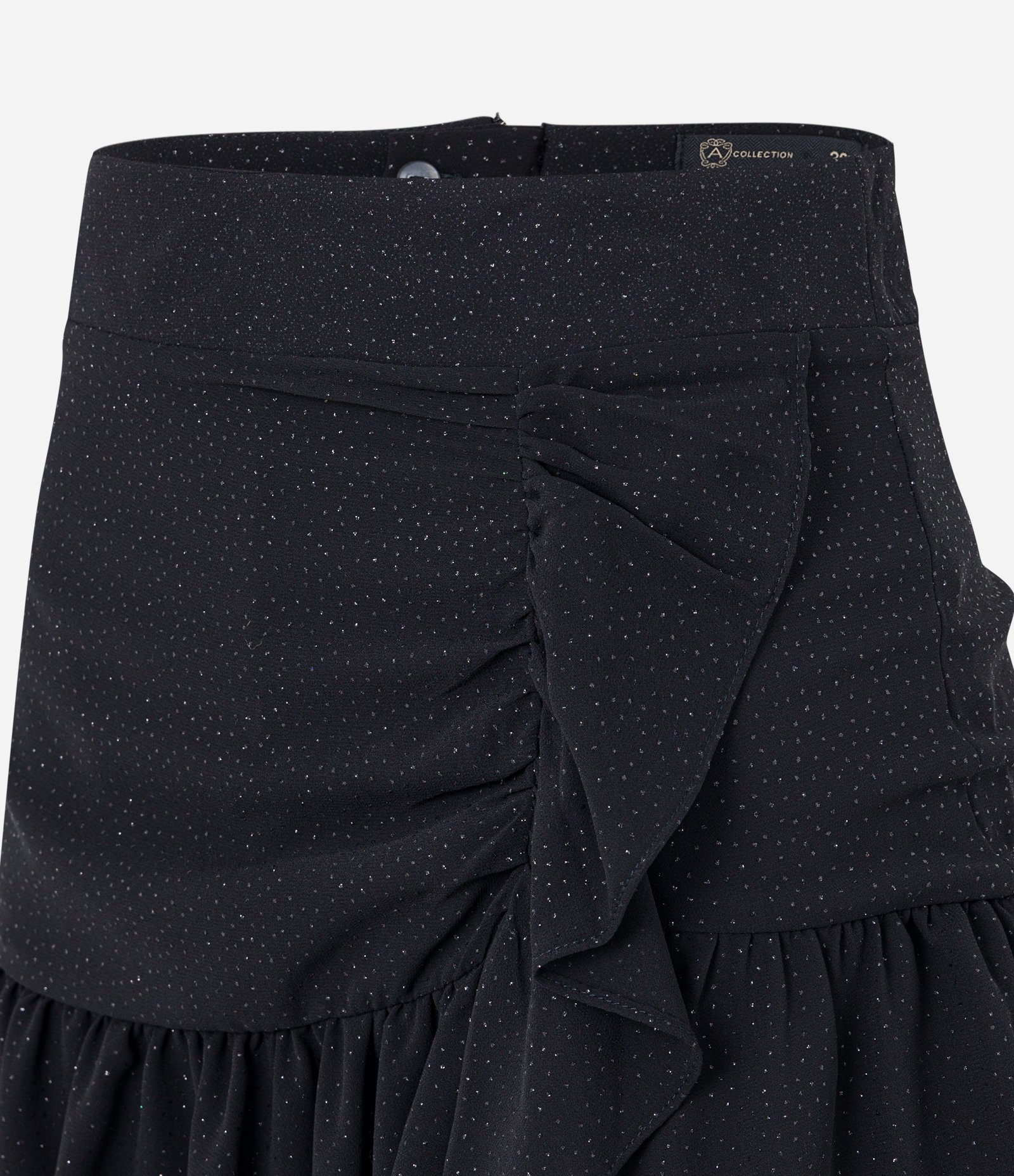 Saia Curta em Chiffon com Babados e Brilhos na Superfície Preto 6