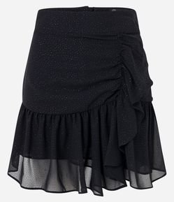 Saia Curta em Chiffon com Babados e Brilhos na Superfície