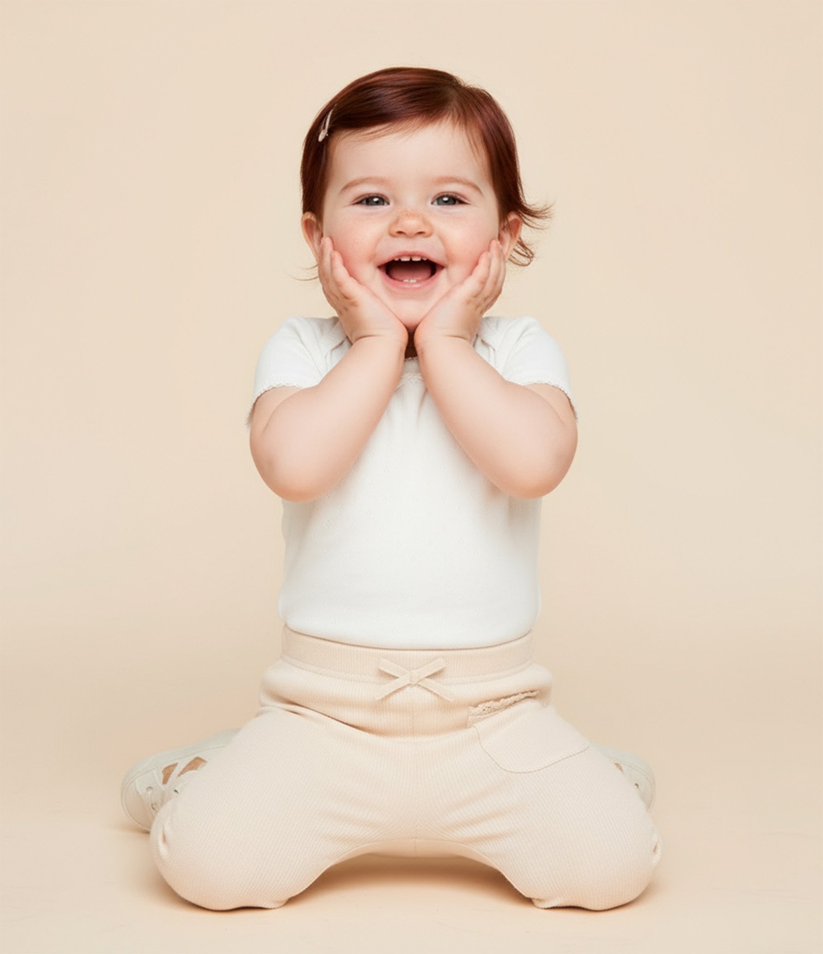 Calça Infantil em Ribana com Detalhes em Renda - Tam 0 a 18 meses Bege 1