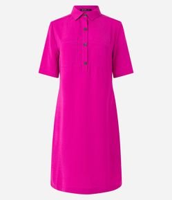 Vestido Curto Reto com Botões Frontais e Elástico na Cintura