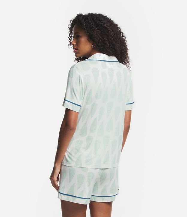 Pijama Americano Curto em Poliamida com Estampa Paisley Verde/ Branco 3