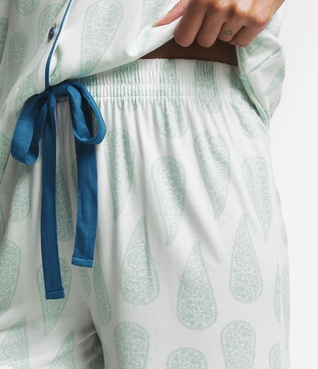 Pijama Americano Curto em Poliamida com Estampa Paisley Verde/ Branco 4