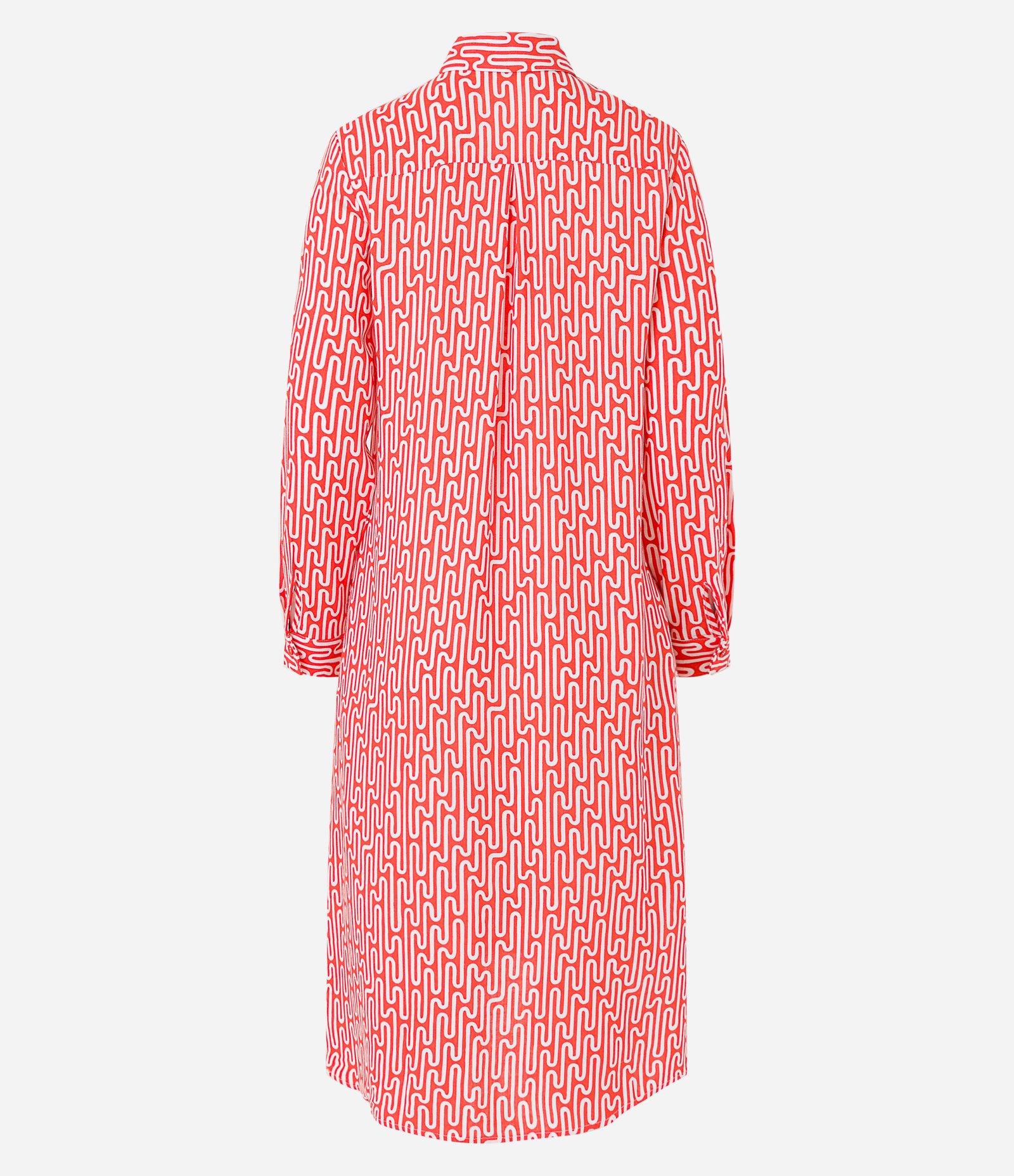 Vestido Chemise Midi em Viscolinho com Abotoamento e Estampa Abstrata Laranja Coral 8