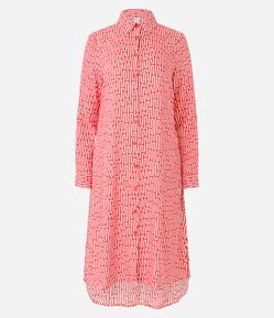 Vestido Chemise Midi em Viscolinho com Abotoamento e Estampa Abstrata