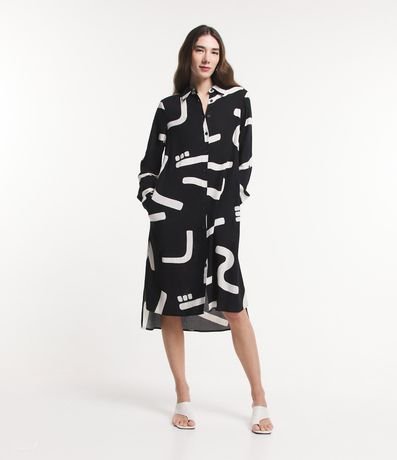 Vestido Chemise Midi em Viscolinho com Estampa Abstrata Menor preço em Vestido Chemise Midi em Viscolinho com Estampa Abstrata