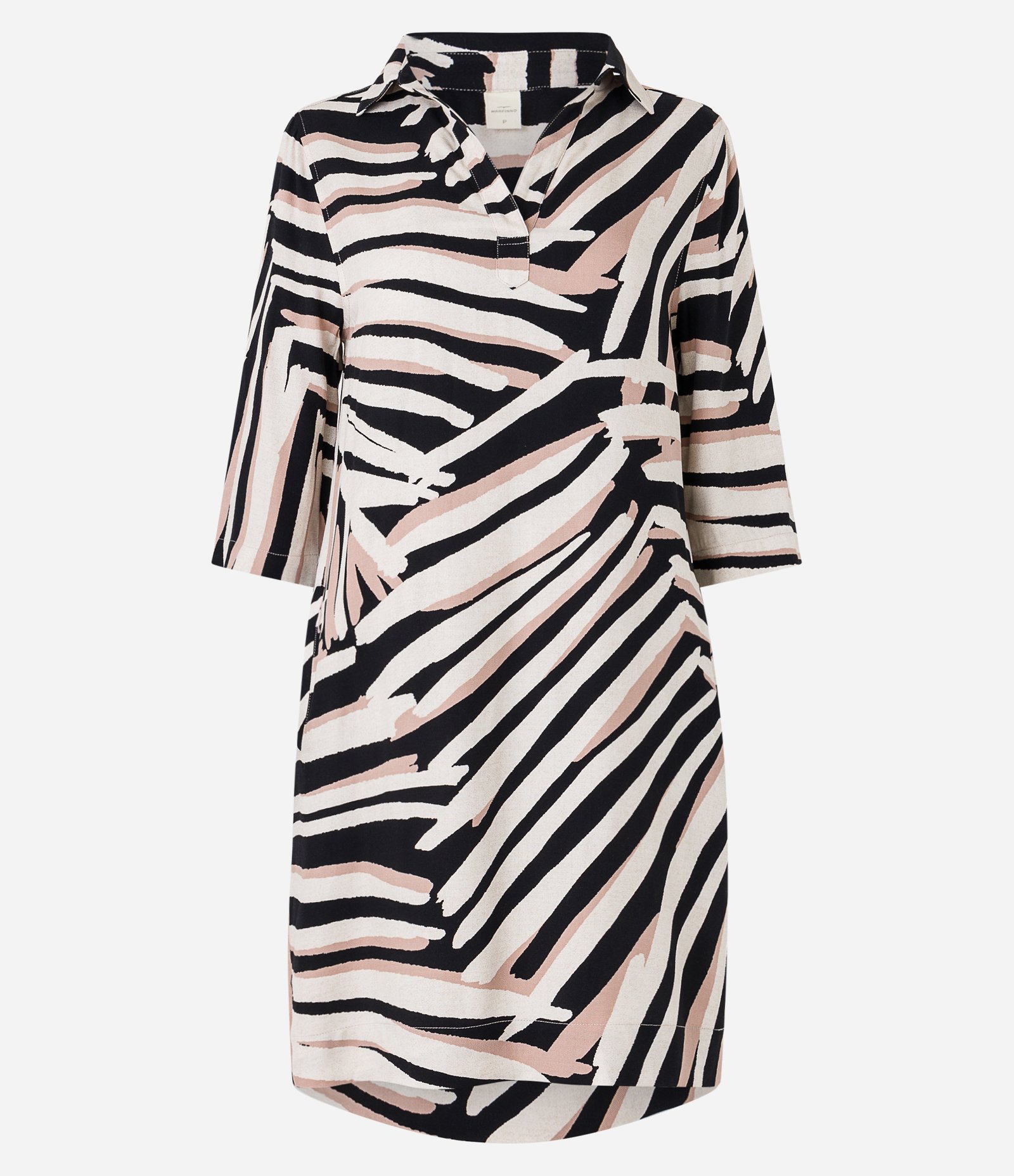 Vestido Curto Manga Curta em Viscose com Estampa Zebra Bege 1