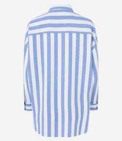 Camisa Alongada em Viscolinho com Cava Deslocada e Estampa de Listras