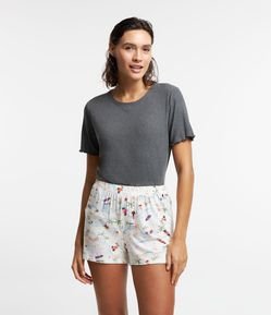 Pijama Curto em Viscolycra com Textura Canelada e Estampa Litoral