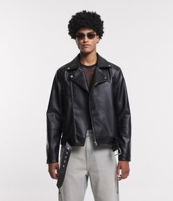 Jaqueta Biker em Pu com Fivela na Bara