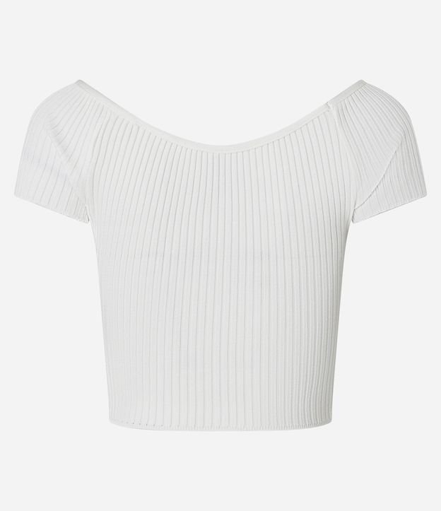 Blusa Cropped em Tricô com Decote Ombro a Ombro Branco 7