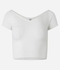 Blusa Cropped em Tricô com Decote Ombro a Ombro