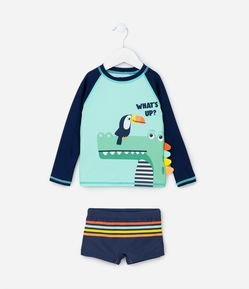 Conjunto de Praia Infantil com Proteção UV e Estampa Animais - Tam 1 a 4 anos