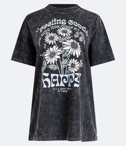 Camiseta Alongada em Meia Malha com Estampa Feeling Good