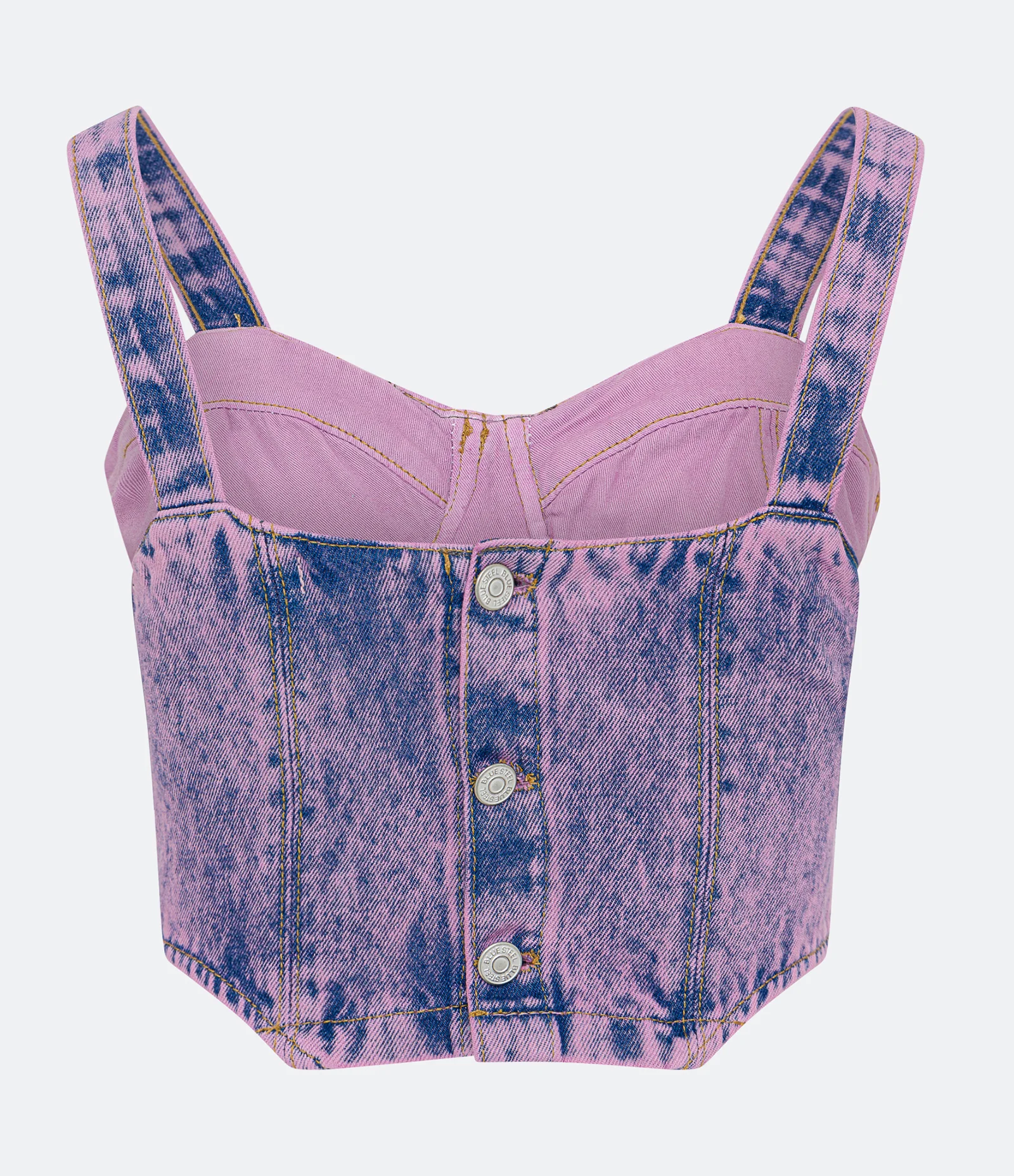 Blusa Cropped em Jeans Corsetado e Decote Coração Lilás 2